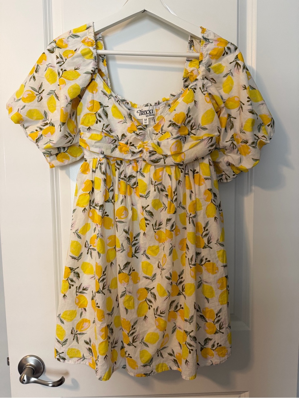 Trixxi Yellow Lemon Print Puff Sleeve Dress - Yellow/Cream/Green